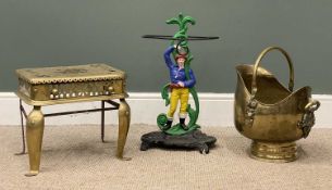 THREE METAL FURNISHINGS comprising pierce-work brass footman, 35 (h) x 38 (w) x 30cms (d), brass
