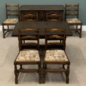 BELIEVED ERCOL DINING SUITE comprising draw leaf table, 74 (h) x 175 (w) x 71cms (d), six tapestry