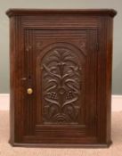 CARVED SINGLE DOOR WALL HANGING CORNER CUPBOARD, 79 (h) x 66 (w) x 38cms (d) Provenance: private
