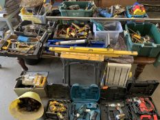 LARGE PARCEL OF GARAGE POWER TOOLS, ACCESSORIES, STANDS ETC. ET Provenance: deceased estate Conwy