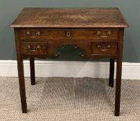 19TH CENTURY OAK LOW BOY with one long drawer over two small and shaped apron, 73 (h) x 80 (w) x