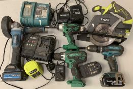 MAKITA 18V LITHIUM-ION CORDLESS DRILL with battery and charger (running), two Hitachi cordless