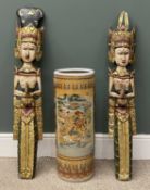 CHINESE PORCELAIN STICK STAND & PAIR OF EASTERN FIGURAL PLAQUES comprising stick-stand 62 (h) x