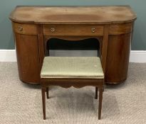 EDWARDIAN MAHOGANY DRESSING TABLE & STOOL with curved ends, string inlay, central drawer, 76 (h) x