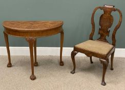 BURR WALNUT DEMI-LUNE FOLDOVER TABLE & WALNUT CHAIR the chair on ball and claw feet, 75 (h) x 92 (w)