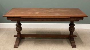 MID-CENTURY OAK REFECTORY TYPE TABLE on bulbous supports, 79 (h) x 183 (w) x 91cms (d) Provenance: