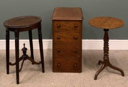 THREE ANTIQUE FURNITURE ITEMS, including an oak circular topped tripod wine table, a jardiniere