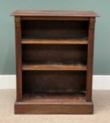 EDWARDIAN MAHOGANY THREE-SHELF OPEN BOOKCASE with leaf carved corbels, 94 (h) x 76 (w) x 29cms (d)