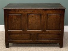 ANTIQUE OAK CHEST late 18th / early 19th Century, having three plank top with three fielded panels