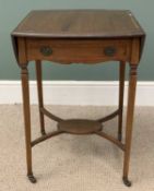OFFERED WITH LOT 18 - REGENCY TYPE SOFA TABLE with single drawer, base stretcher, 68 (h) x 48/85 (w)