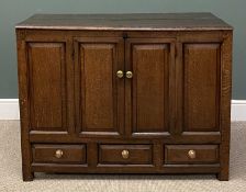 19TH CENTURY OAK CONVERTED MULE CHEST with two door panelled front and three base drawers, 90 (h)