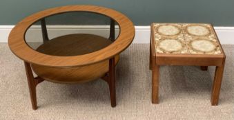 SCHREIBER MID-CENTURY TYPE CIRCULAR COFFEE TABLE with glass insert and lower shelf, 45 (h) x