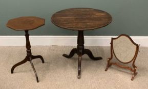 ANTIQUE OAK TILT CIRCULAR TOP TRIPOD BASE TABLE, 68 (h) x 74cms (diam.), an octagonal top wine