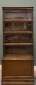 GLOBE WERNICKE SECTIONAL BOOKCASE, labelled and with deep base with drawer, 209 (h) x 87 (w) x 46cms