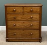 VICTORIAN MAHOGANY CHEST of two over three drawers with turned knobs, 105 (h) x 105 (w) x 51cms (