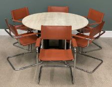 ITALIAN TYPE MODERN CHROME & LEATHER DESIGNER DINING CHAIRS, set of six in the style of Mart Stam,
