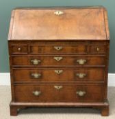 MID 18TH CENTURY WALNUT BUREAU, with wide crossbanding and herringbone line inlay, fitted