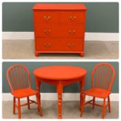 PINE FURNITURE, two over two drawer painted red chest, 80 (h) x 82 (w) x 47cms (d), circular top tea