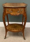 FRENCH KINGWOOD STYLE SINGLE DRAWER SIDETABLE, burr walnut and crossbanding with brass mounts and