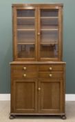 EARLY 20th CENTURY OAK BOOKCASE CUPBOARD, the top with twin glazed doors and adjustable shelves, the