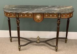 MARBLE TOPPED HALL TABLE, a fine reproduction example with porcelain and brass mounts throughout, on