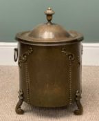 'ARTS & CRAFTS' STYLE LOG/COAL BOX, 47 (h) x 30 cms (diam.) Provenance: Deceased estate