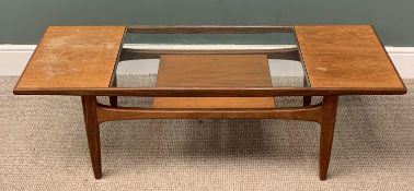 G PLAN MID-CENTURY TEAK COFFEE TABLE with glass shelf, 43 (h) x 137 (w) x 51cms (d) Provenance: