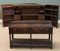 19TH CENTURY DRESSER BASE with two drawers over a pot board, 87 (h) x 145 (w) x 43cms (d), and three