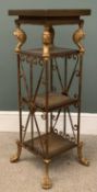 A FOUR TIER METAL & COMPOSITE WHATNOT/PLANTER STAND with lion head detail and paw feet, 91 (h) x