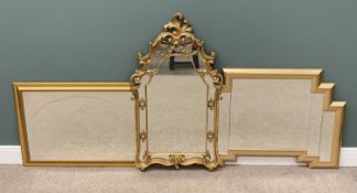 DECORATIVE GILT FRAMED MIRRORS (3) - with scroll decoration, 130 x 71cms, Art Deco step style, 86