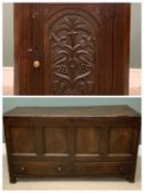 CARVED SINGLE DOOR WALL HANGING CORNER CUPBOARD, 79 (h) x 66 (w) x 38cms (d) and a 19th CENTURY