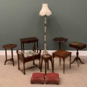 LARGE FURNITURE ASSORTMENT (10) to include side tables, stools, standard lamp ETC Provenance: