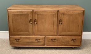 ERCOL SIDEBOARD, three cupboards and two drawers, 76 (h), 130 (w) x 44cms (d) Provenance: Deceased