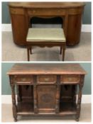 ANTIQUE CARVED OAK DRESSER BASE of narrow proportions and with centre cupboard below three