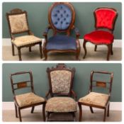 CHAIR ASSORTMENT (6) to include a Victorian style mahogany upholstered easy chair, an American