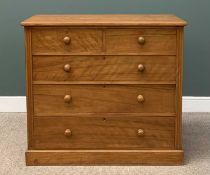 MID-CENTURY PINE CHEST OF TWO OVER THREE LONG DRAWERS with turned knobs, 112 (h) x 122 (w) x