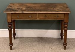 VICTORIAN MAHOGANY DESK/SIDE TABLE with two drawers, on turned supports, 72 (h) x 109 (w) x 51cms (