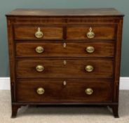 VICTORIAN MAHOGANY CHEST with inlaid detail, bracket feet, brass drop handles, 106 (h) x 112 (w) x