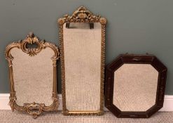 DECORATIVE WALL MIRRORS including an oak framed bevel glass with beadwork detail, 59 x 48cms and two