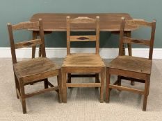 MID-CENTURY OAK TYPE BREAKFAST TABLE on turned supports, 74 (h) x 135 (w) x 84cms (d) and three