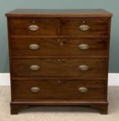 VICTORIAN MAHOGANY CHEST of two over three drawers with brass drop handles, on bracket feet, 101 (h)