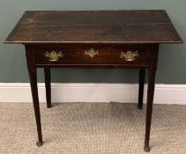 EARLY 19TH CENTURY SINGLE DRAWER LOW BOY, on turned, tapered supports, 76 (h) x 95 (w) x 51cms (d)
