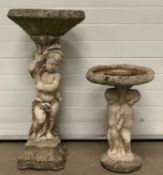 GARDEN STONEWARE comprising large cherub birdbath 99 (h) x 48cms (diam.) and a small example, 62 (h)