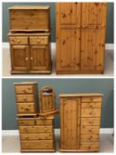 MODERN PINE BEDROOM FURNITURE to include wardrobe, 189 (h) x 93 (w) x 60cms (d), tall boy, 131 (h) x