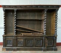 19TH CENTURY OAK SUBSTANTIAL GOTHIC CARVED WELSH BOOKCASE CUPBOARD, with carving 