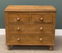 ANTIQUE PINE CHEST OF TWO OVER TWO LONG DRAWERS, turned knobs and turned feet, 88 (h) x 100 (w) x
