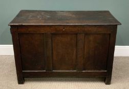 EARLY 19th CENTURY OAK COFFER with three fielded panels to the front and lift-up top lid, 73 (h) x