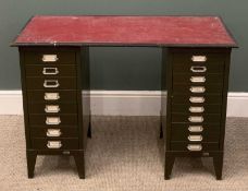 INDUSTRIAL TYPE DESK with twin multi drawer pedestals, 75 (h) x 105 (w) x 45cms (d) Provenance: