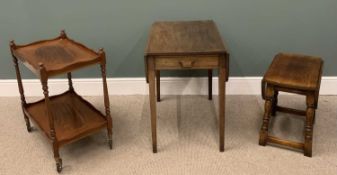 THREE VARIOUS TABLES comprising antique mahogany Pembroke with single drawer, 72 (h) x 52/94 (w) x