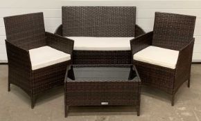 GARDEN FURNITURE, a modern rattan type set (Evre), a small sofa, 83 (h) x 105 (w) x 56cms (d), two
